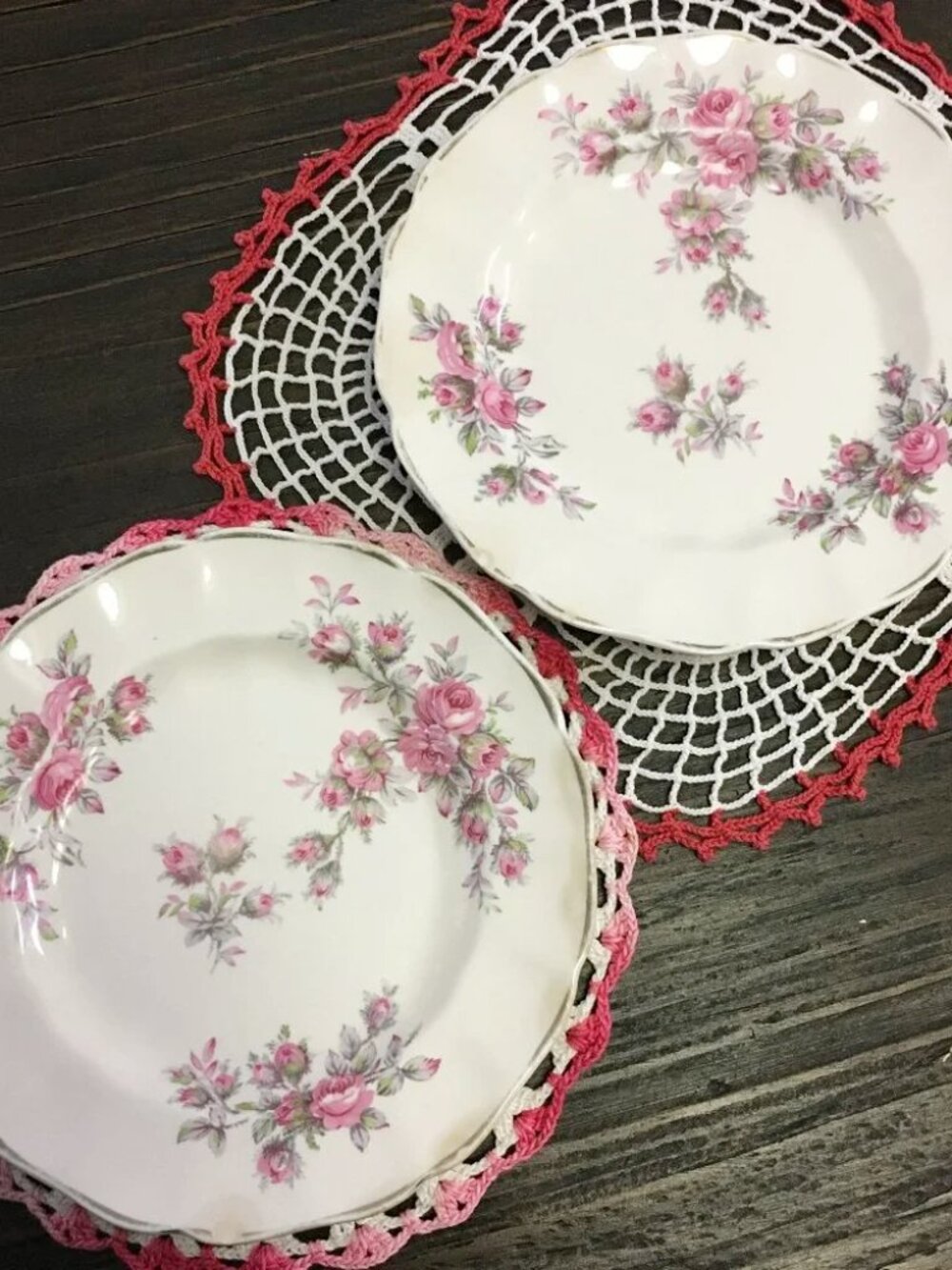 2 Vintage Johnson Bros English Roses Dessert Plates Pink Gold Trim